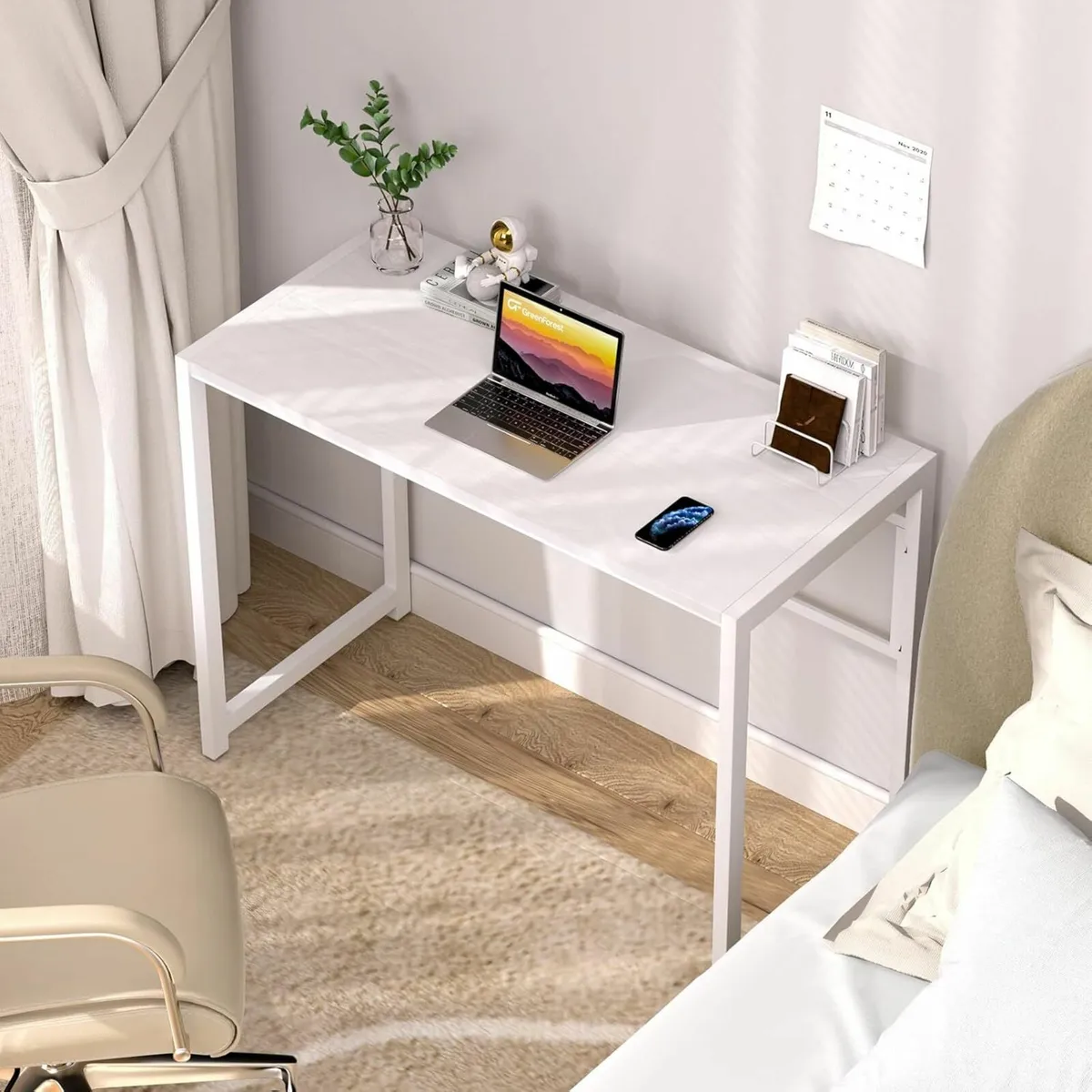 Folding table Desk No Assembly 100 cm White - Image 1