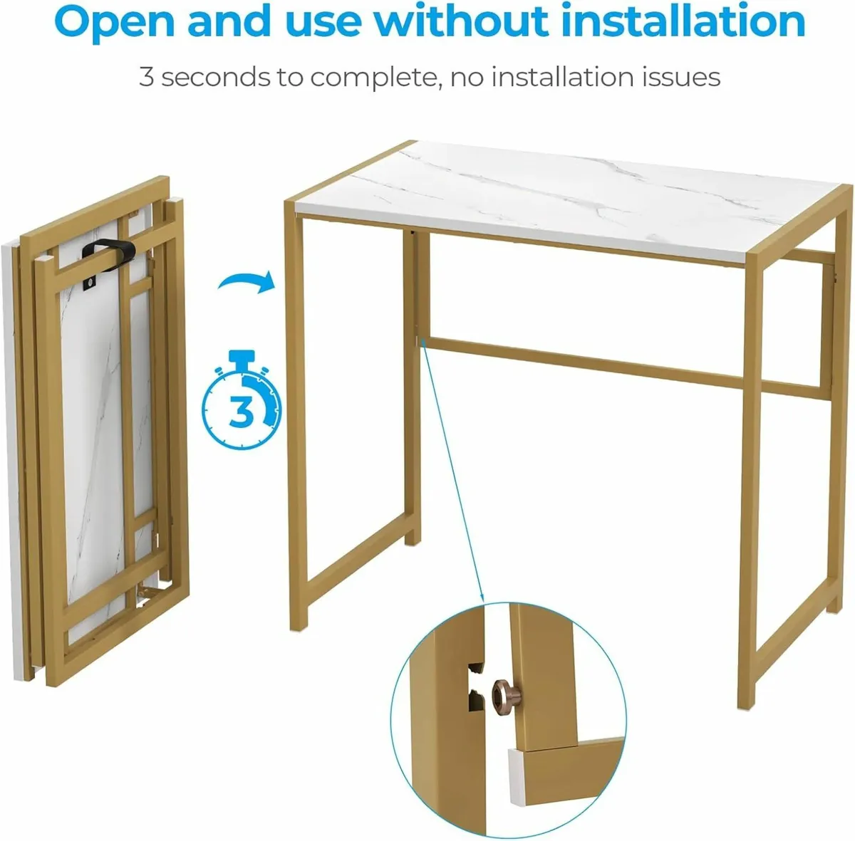 Folding Computer Gold Desk No Assembly 100 cm - Image 3