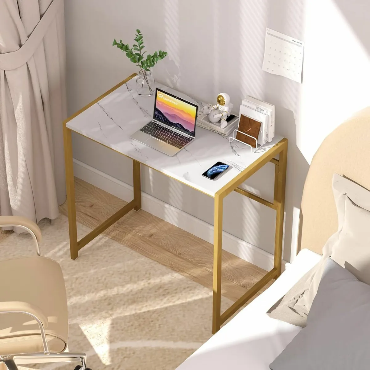 Folding Computer Gold Desk No Assembly 100 cm - Image 1