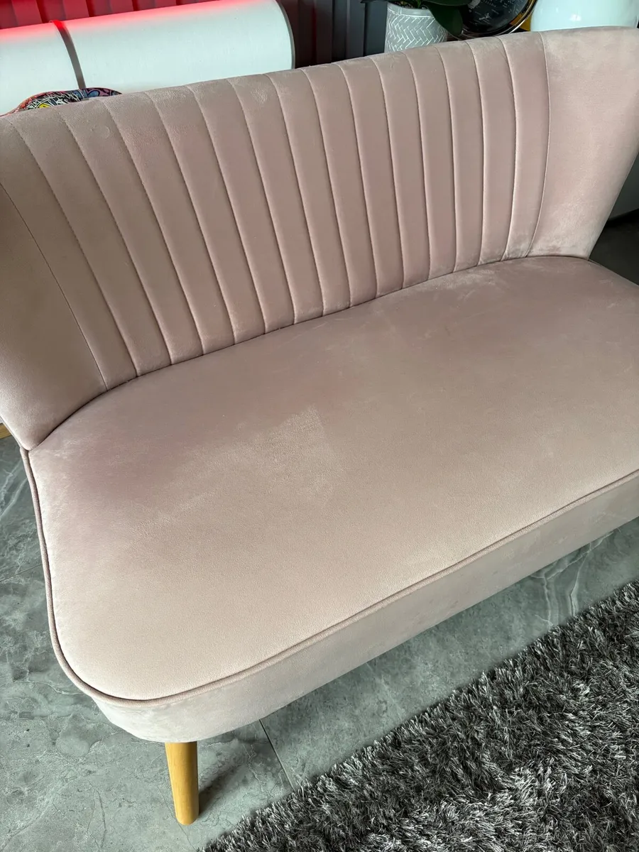Pink Plush Velvet Two Seater Chair - Image 2