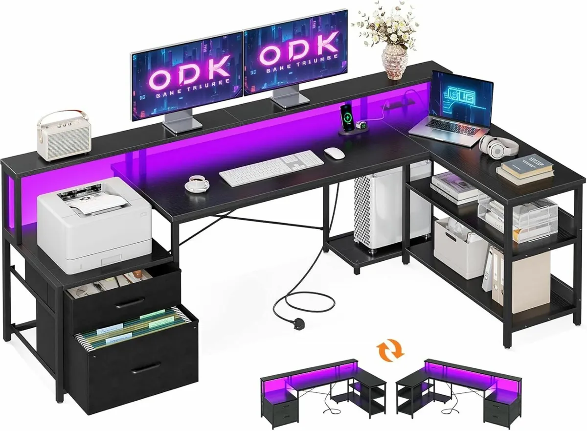Corner Office Desk Gaming Black Drawers 189×100 cm - Image 3