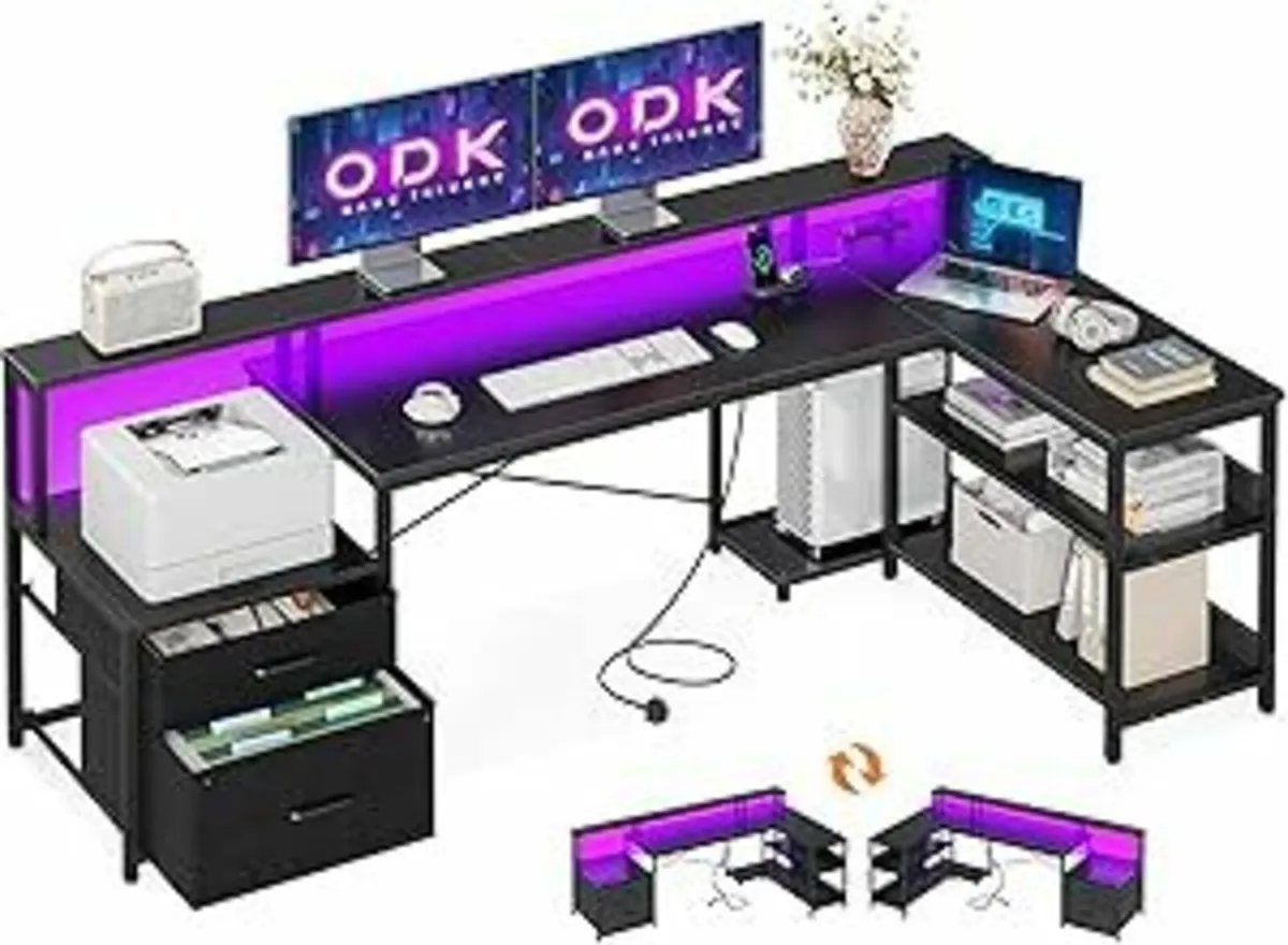 Corner Office Desk Gaming Black Drawers 189×100 cm - Image 4