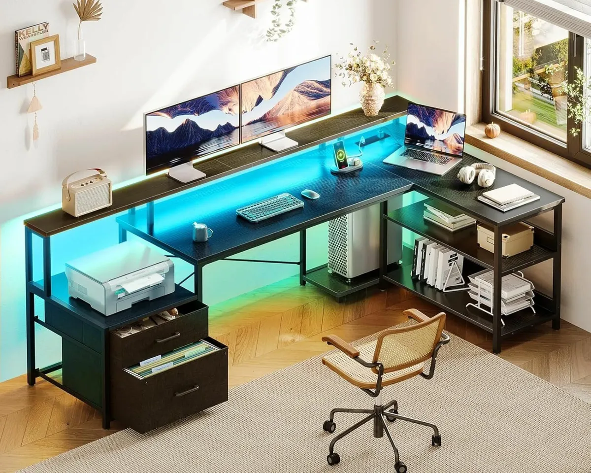 Corner Office Desk Gaming Black Drawers 189×100 cm - Image 1