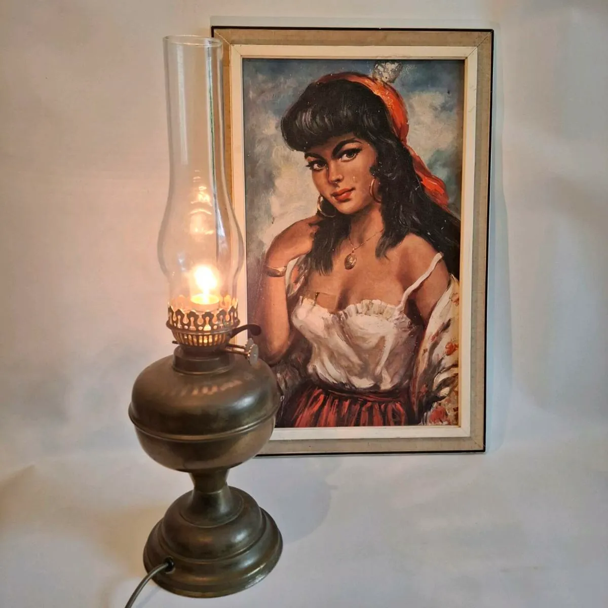 Converted Large Brass Oil Lamp - Image 1