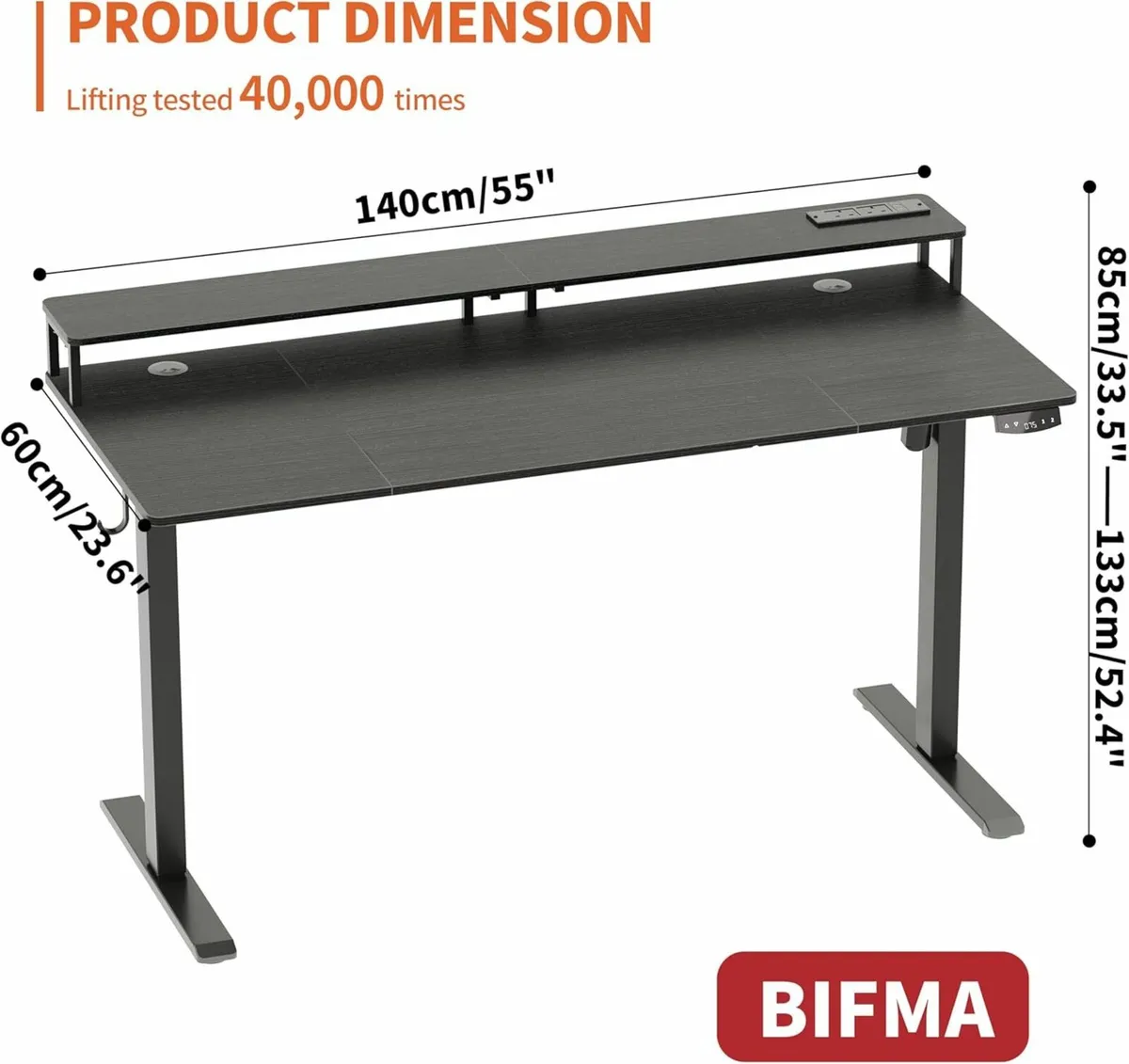 Height-Adjustable Standing Desk 140x60cm, Black - Image 2