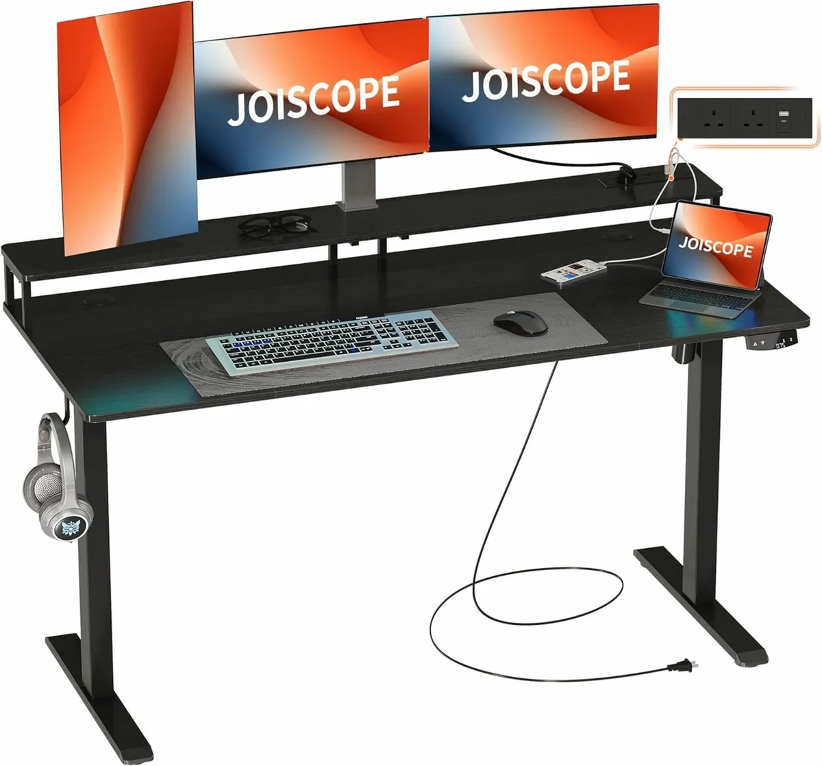 Height-Adjustable Standing Desk 140x60cm, Black - Image 1