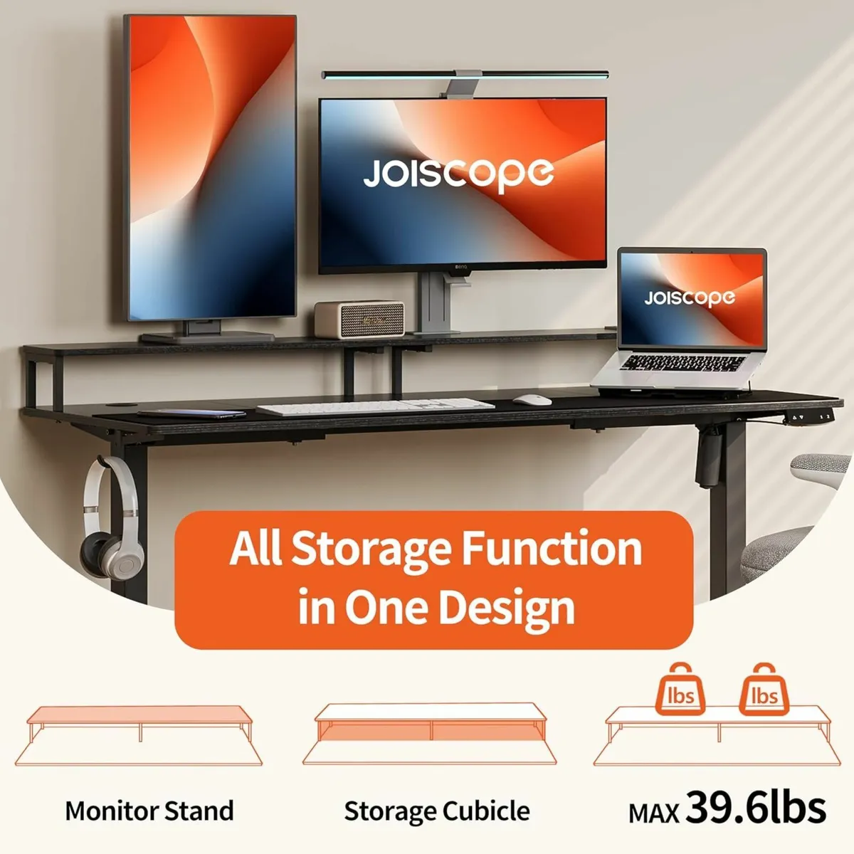 Height-Adjustable Standing Desk 140x60cm, Black - Image 3
