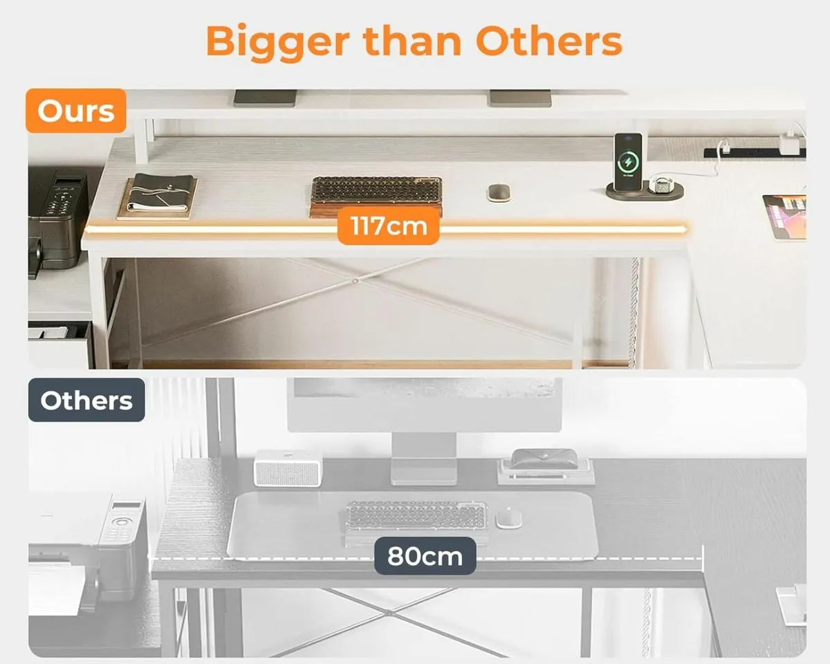 Corner Desk Office LED Drawers 189x100cm White - Image 4