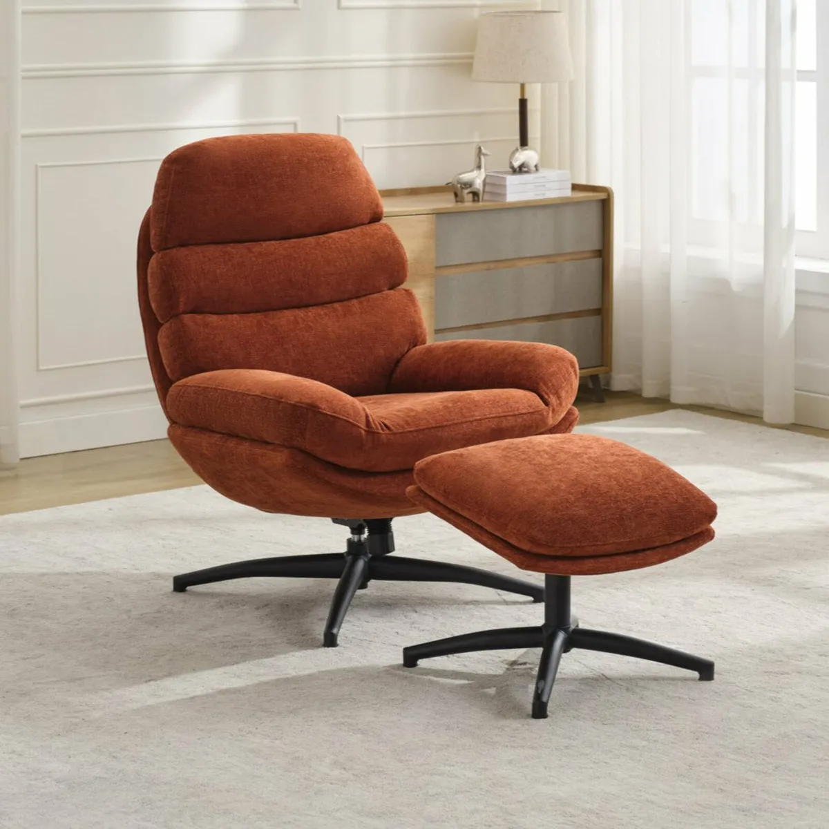 Clark swivel rocker chair with foot stool