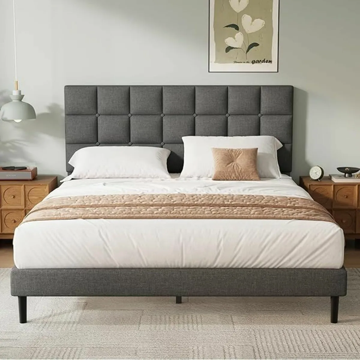 Double Bed Frame, Easy Assembly Wooden 135x190cm - Image 1