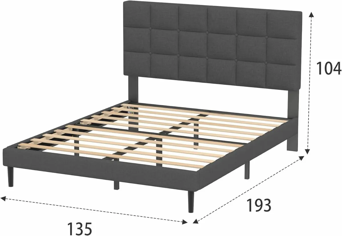 Double Bed Frame, Easy Assembly Wooden 135x190cm - Image 2