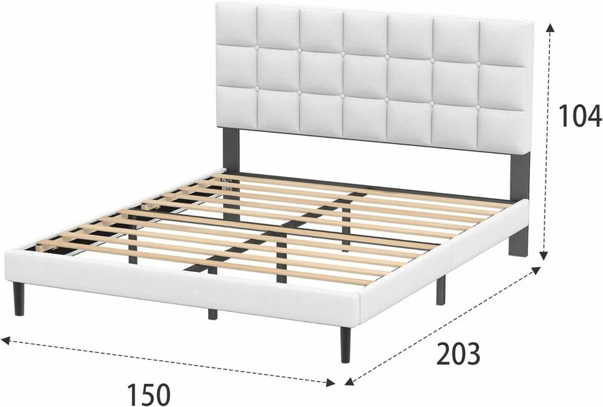 King Bed Frame Upholstered Headboard 150x200cm - Image 2