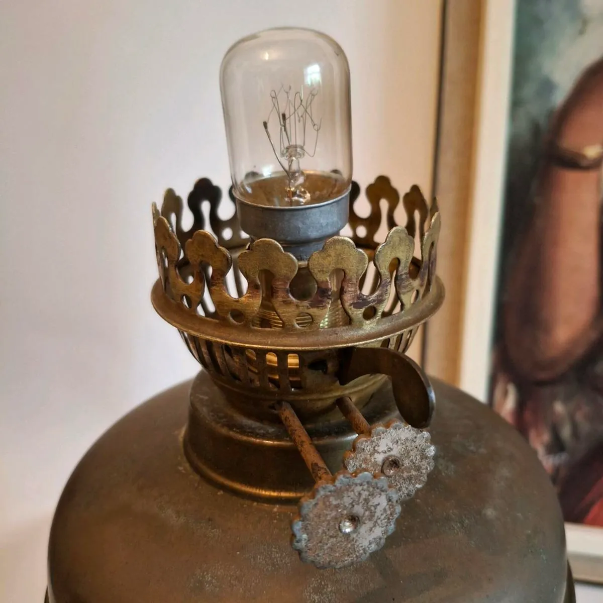Converted Large Brass Oil Lamp - Image 4