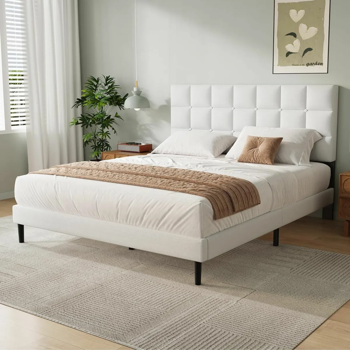 Single Bed Frame Upholstered Easy Assembly90x190cm - Image 1