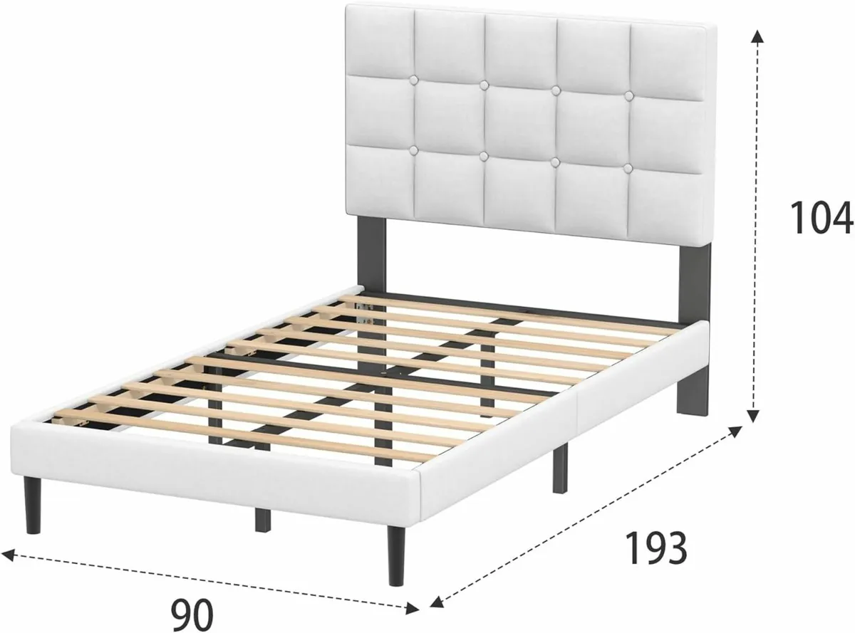 Single Bed Frame Upholstered Easy Assembly90x190cm - Image 2