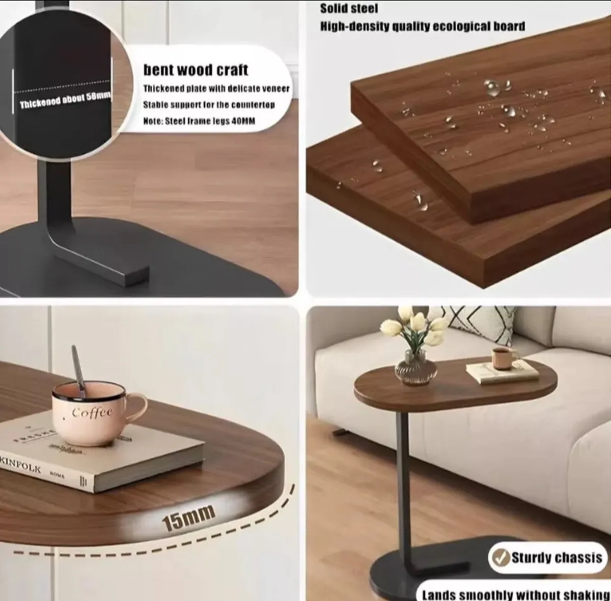 Black C Shaped Compact Sofa Side Coffee Table NEW - Image 2