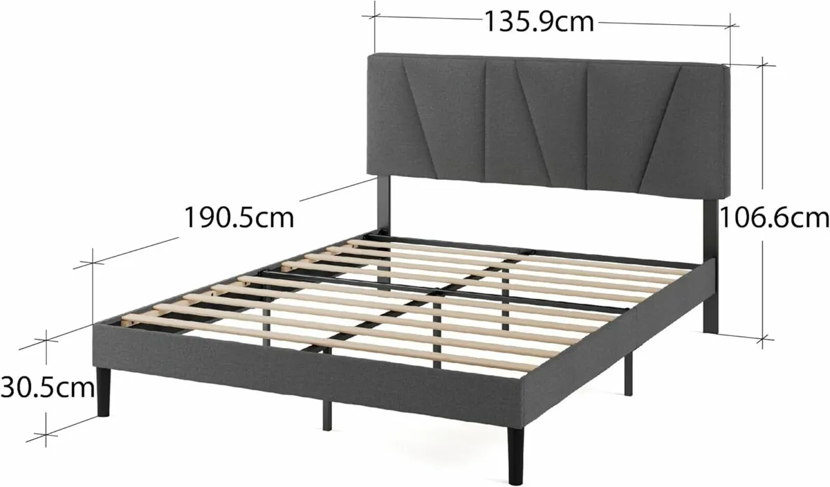 Double Bed Frame 135x190cm Upholstered Headboard - Image 4