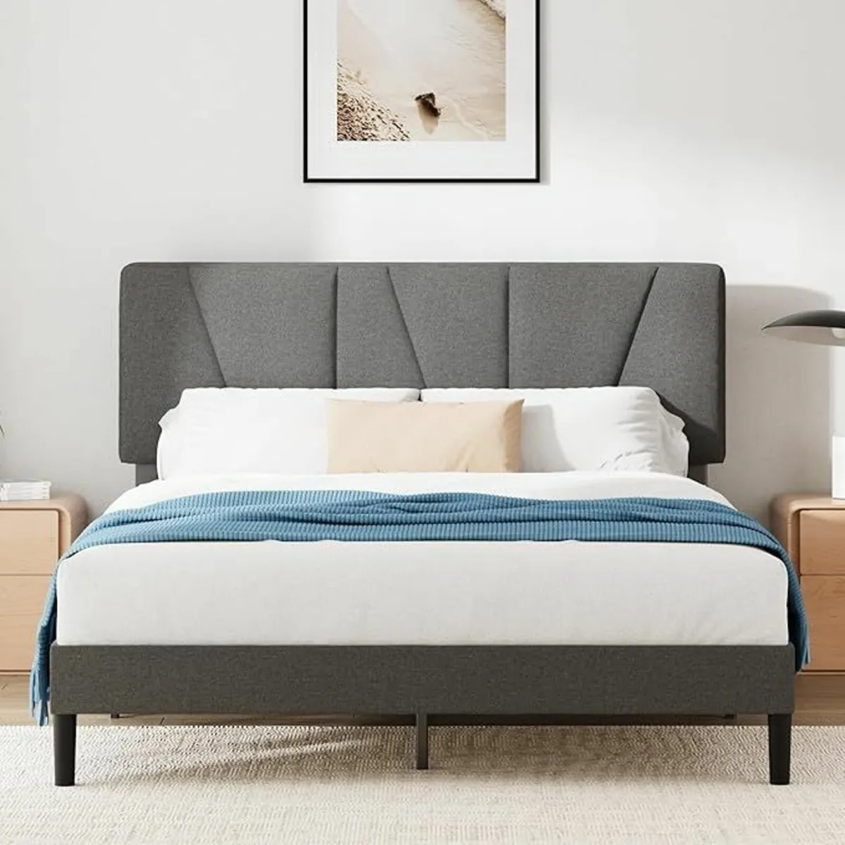 Double Bed Frame 135x190cm Upholstered Headboard - Image 2