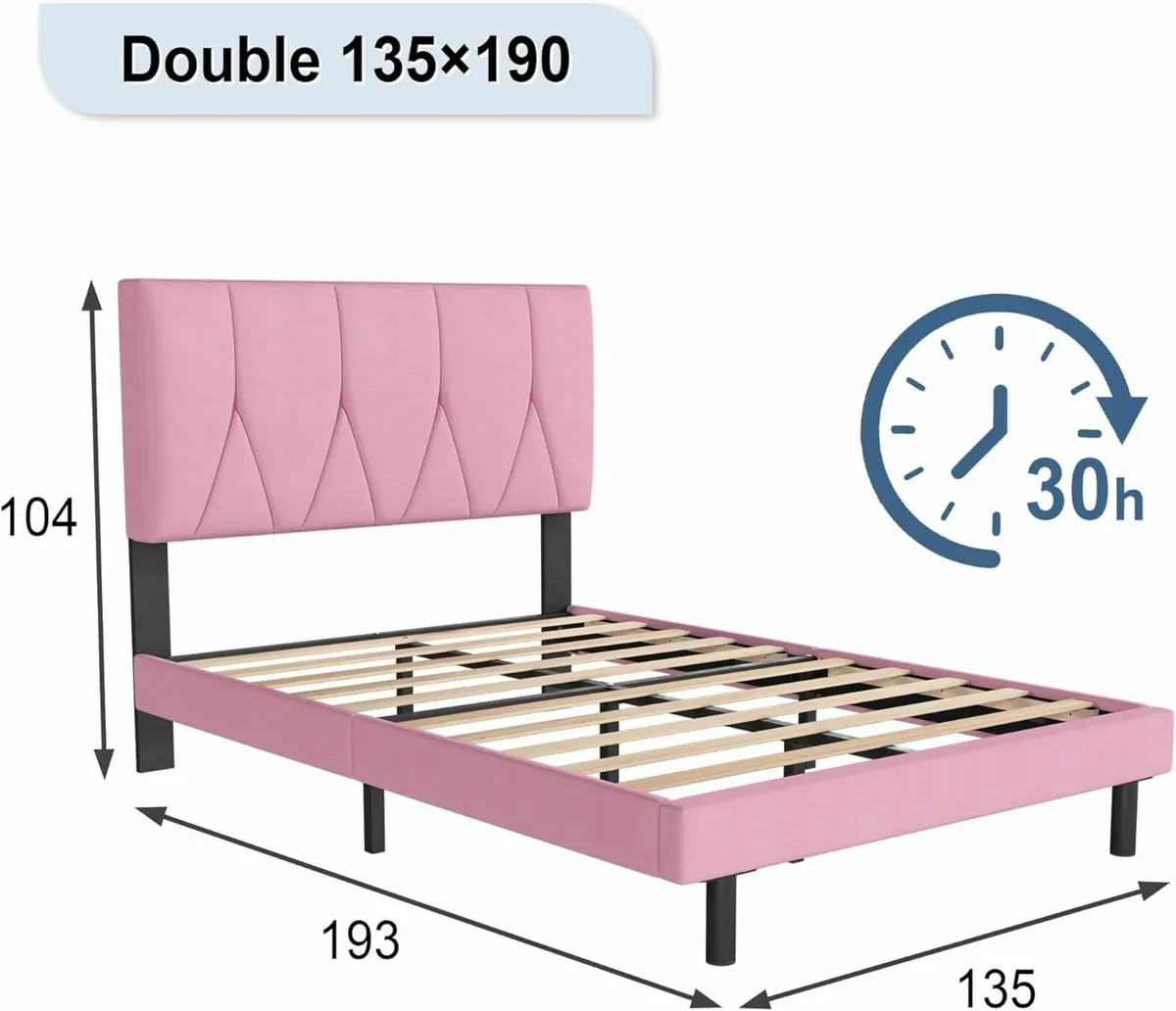 Double Bed Frame Pink Headboard 135×190cm - Image 2