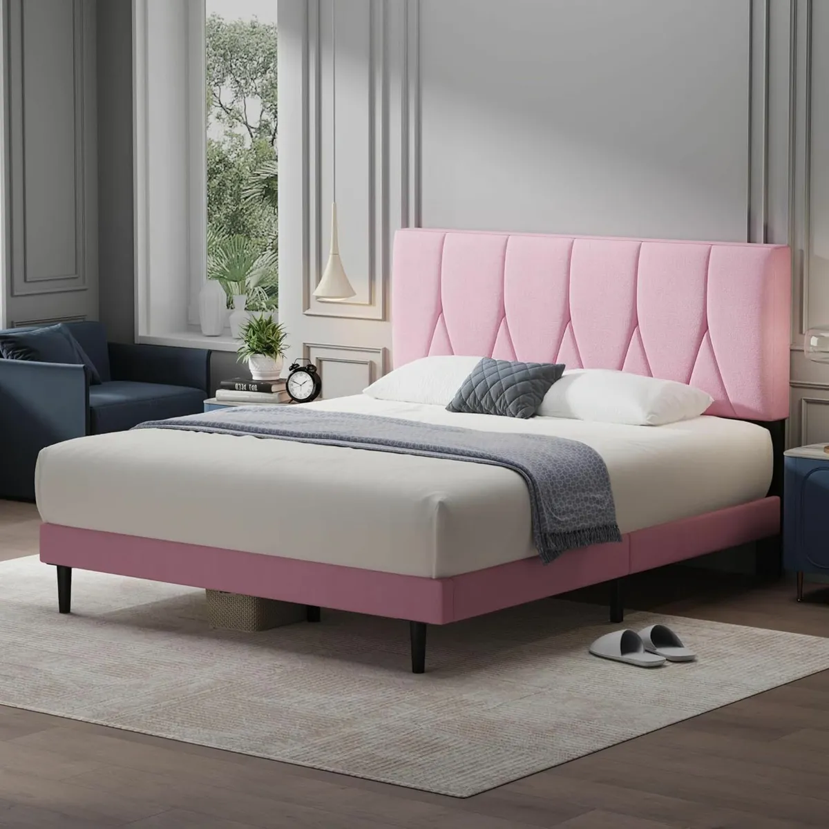 Double Bed Frame Pink Headboard 135×190cm - Image 3