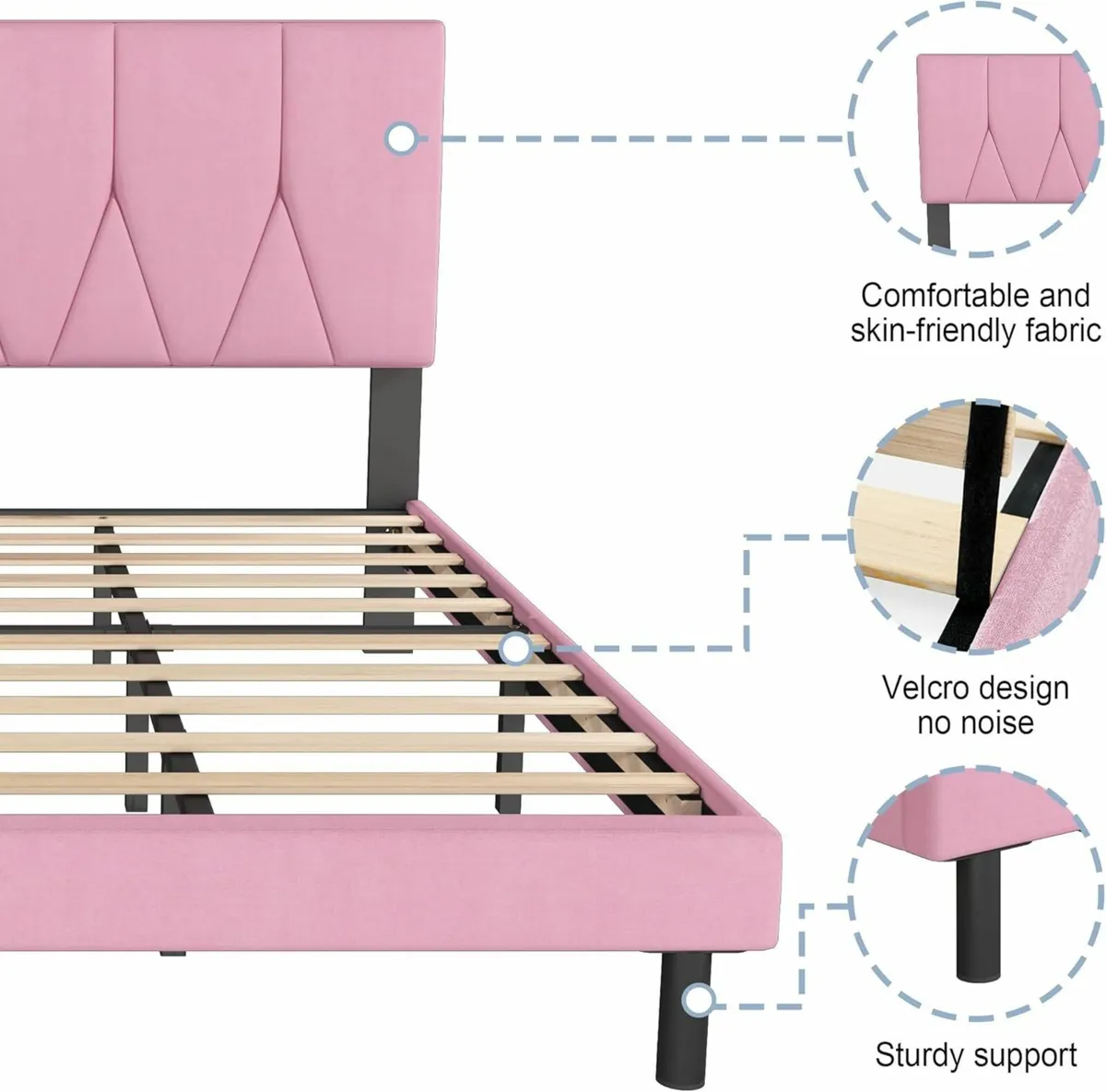 Single Bed Frame Pink Upholstered 90x190cm - Image 3