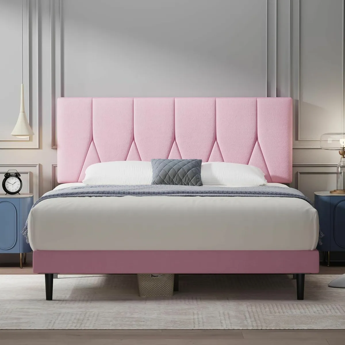 Single Bed Frame Pink Upholstered 90x190cm - Image 4