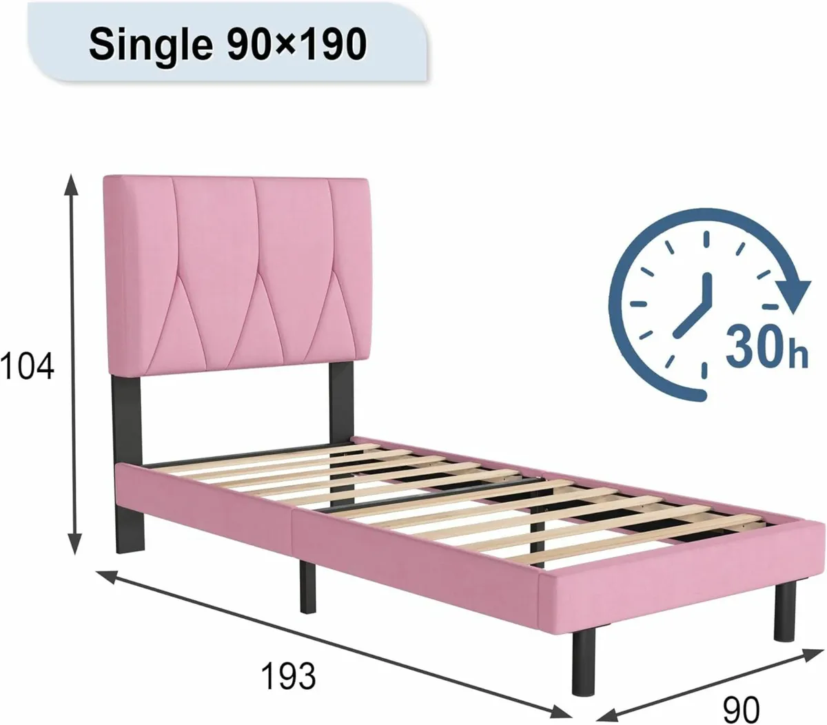 Single Bed Frame Pink Upholstered 90x190cm - Image 2