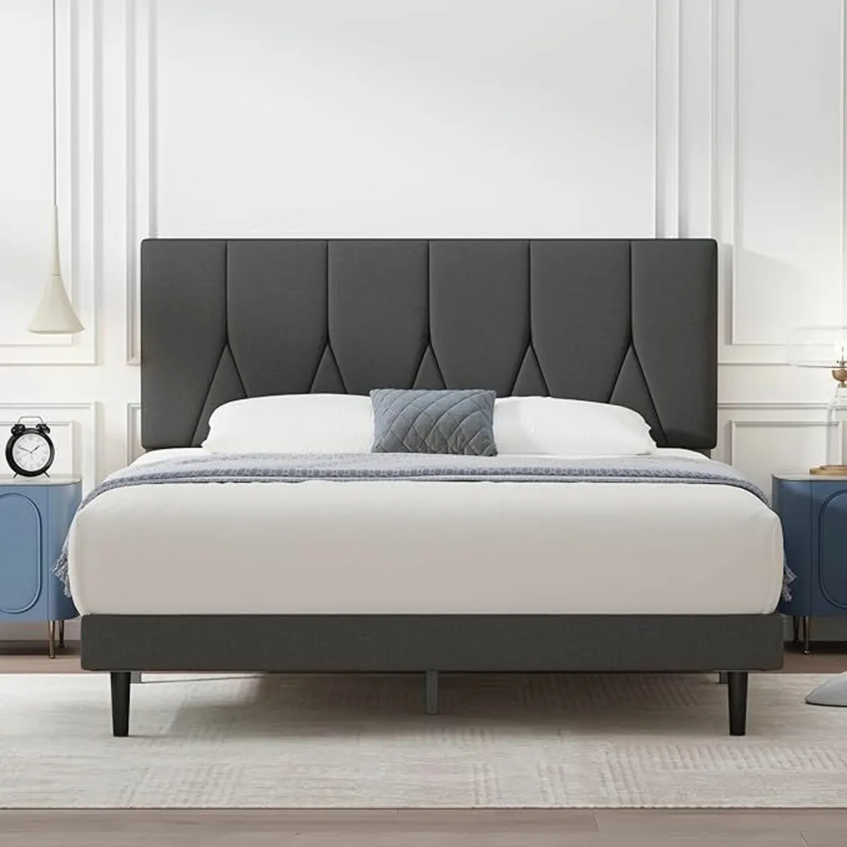 Small Double Bed Frame Upholstered 120×190cm Grey - Image 1