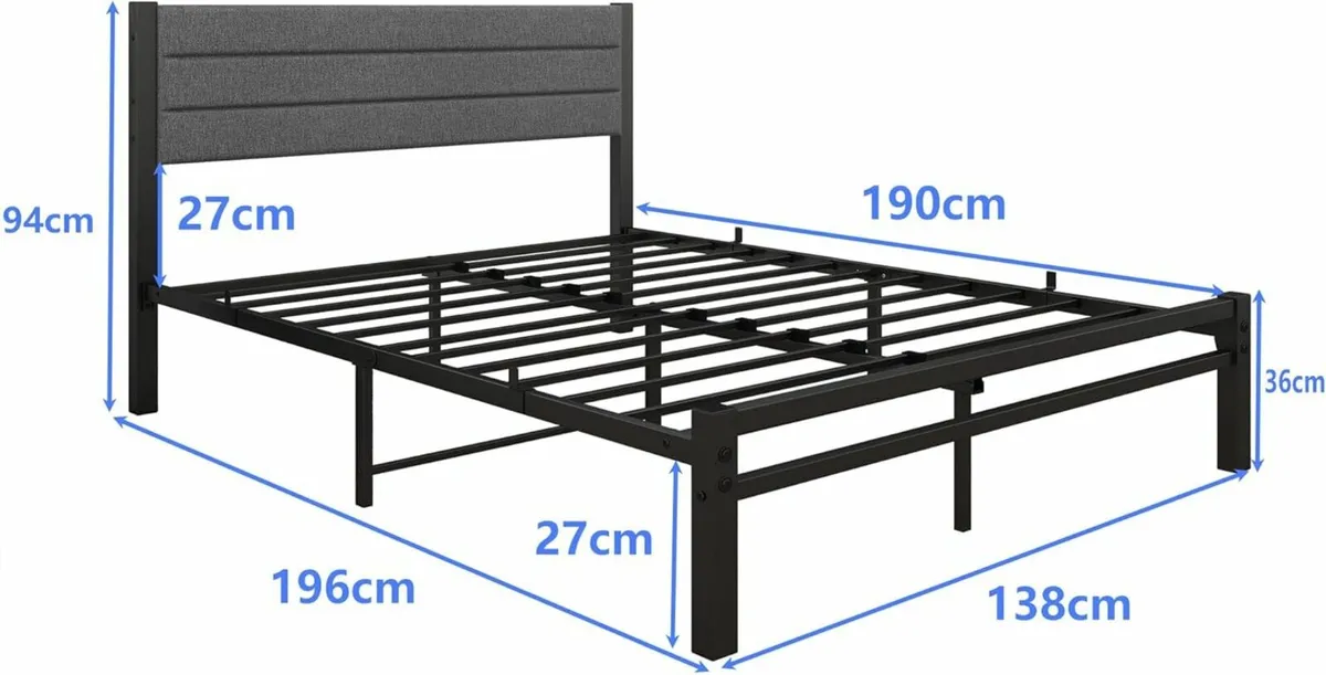 Double Bed Frame Upholstered Headboard 135x190cm - Image 2