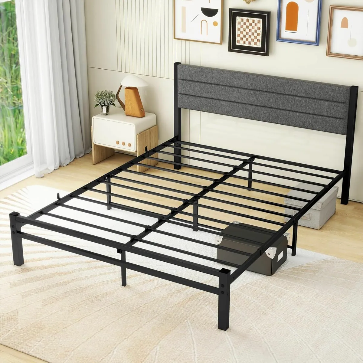 Double Bed Frame Upholstered Headboard 135x190cm - Image 4