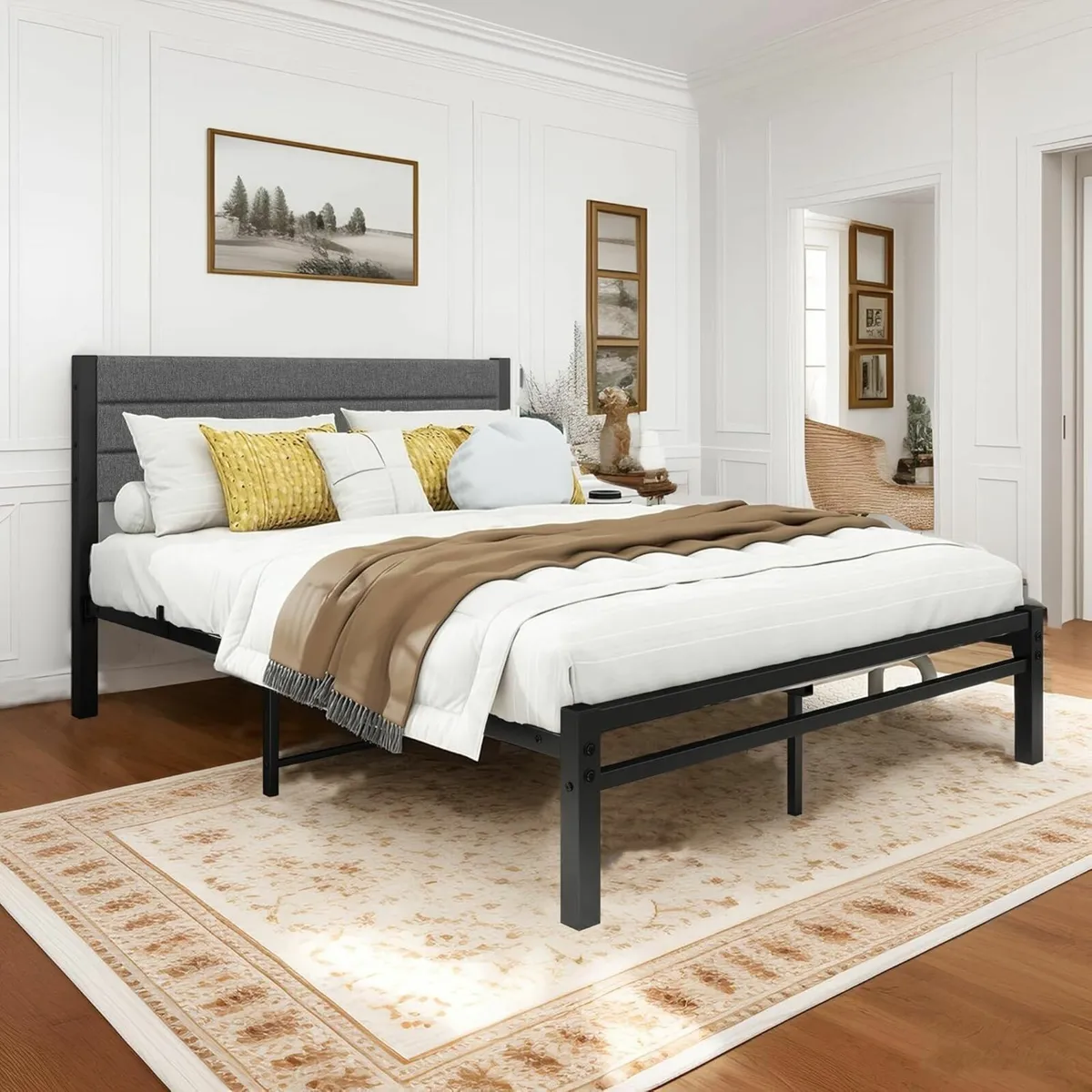 Double Bed Frame Upholstered Headboard 135x190cm - Image 1