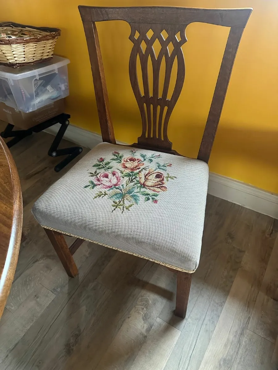 Antique hardwood dining table & embroidered chairs - Image 2
