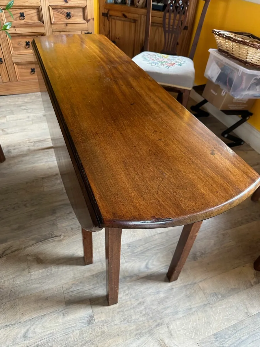 Antique hardwood dining table & embroidered chairs - Image 3