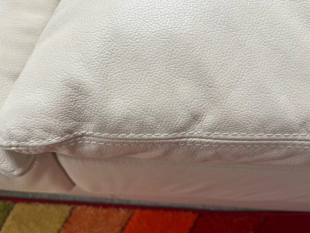 REDUCED. Cream Leather 2-Seater Sofa - Image 4