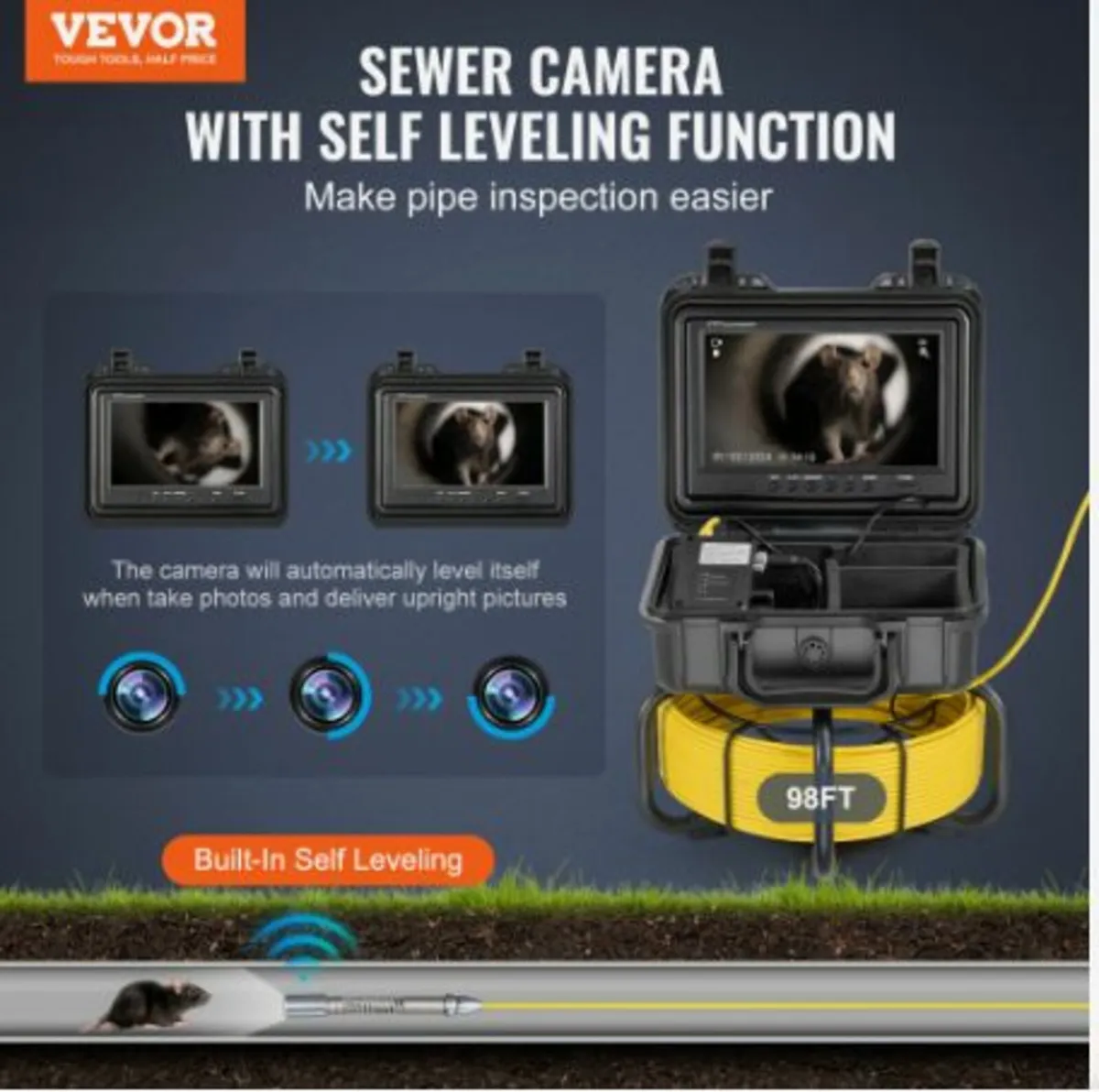 98 ft/30m Self-Leveling Drain Camera with 9" Scree - Image 2