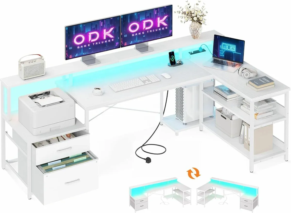 Corner Desk Drawers 189x100 cm Gaming Desk Office - Image 1