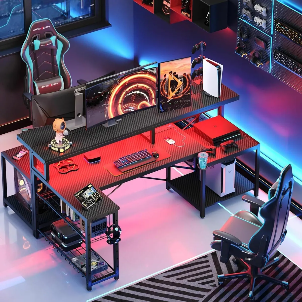 181CM L-Shaped Gaming Office Desk RGB LED Lights - Image 3