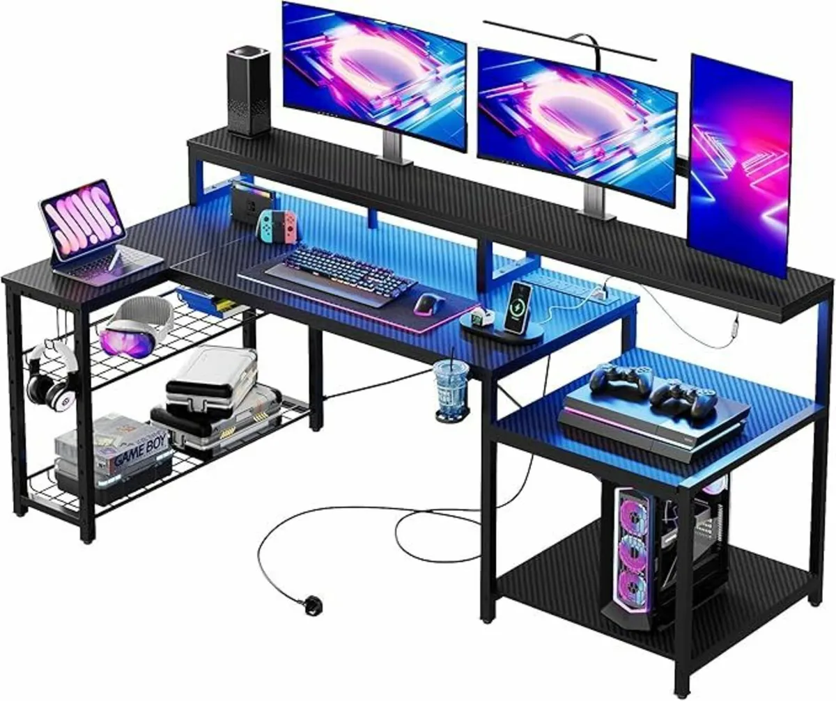 181CM L-Shaped Gaming Office Desk RGB LED Lights - Image 4