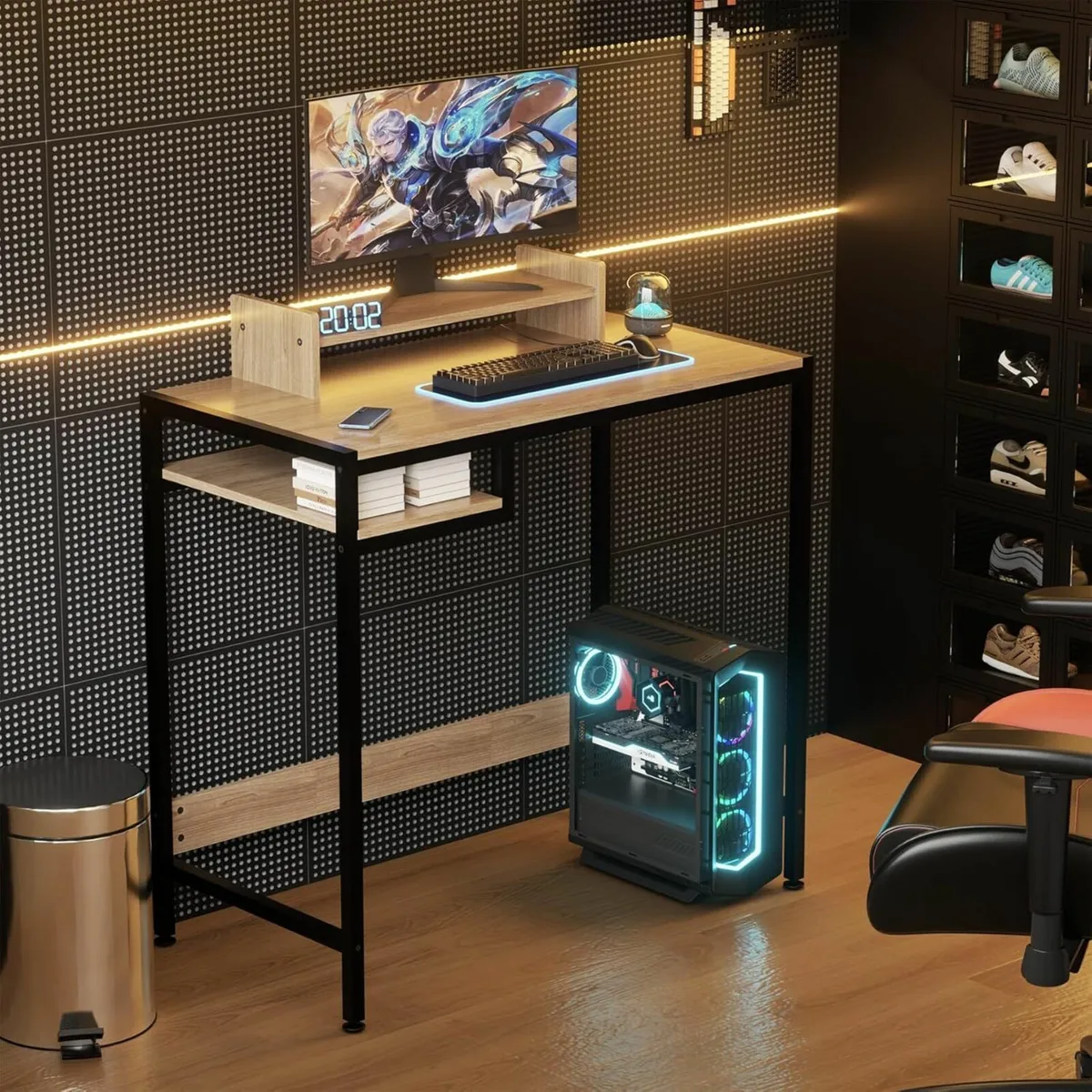 Gaming Computer Office Desk 80x42cm Storage Shelf - Image 1