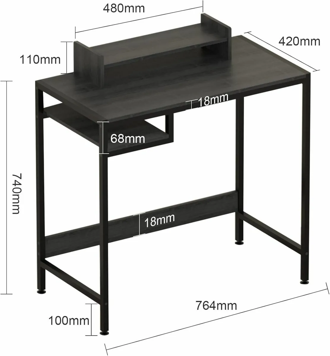Gaming Computer Desk Office 80x42cm Storage Shelf - Image 2