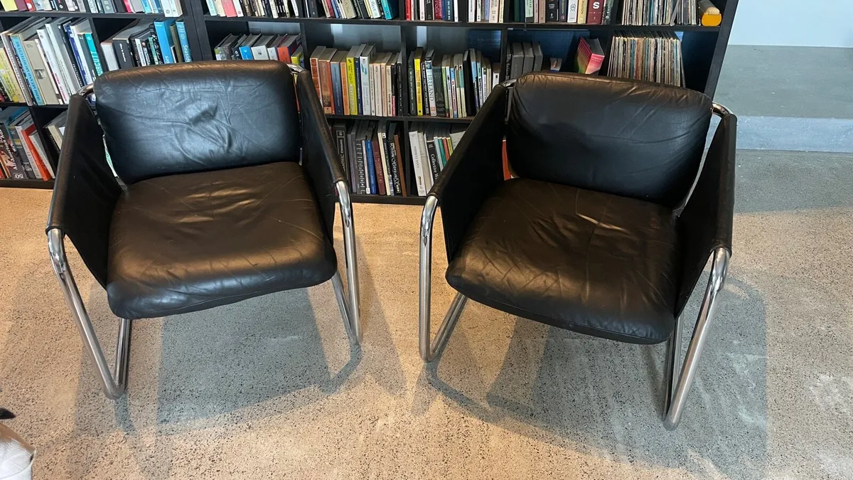 Pair of Vintage Chrome Cantilevered Sling Chairs - Image 1