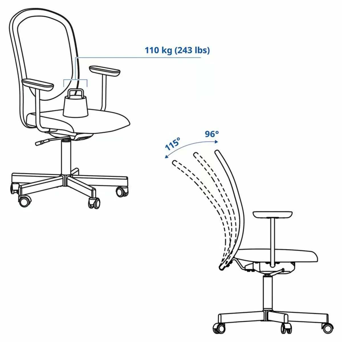 Office chair with armrests, black - Image 3
