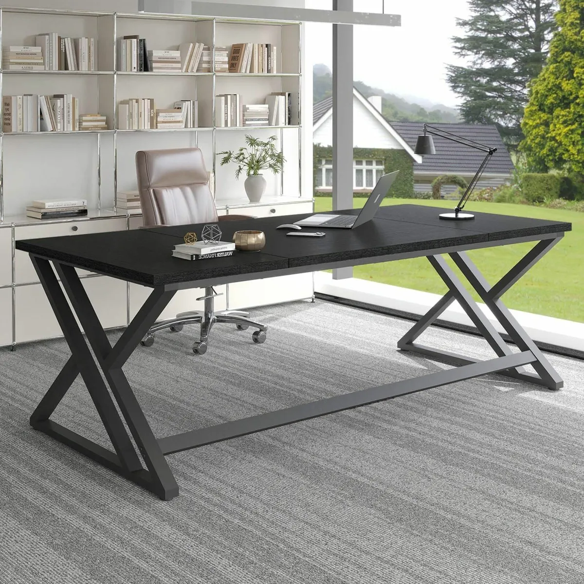 Large Black Computer Office Desk Gaming Work 180cm - Image 1