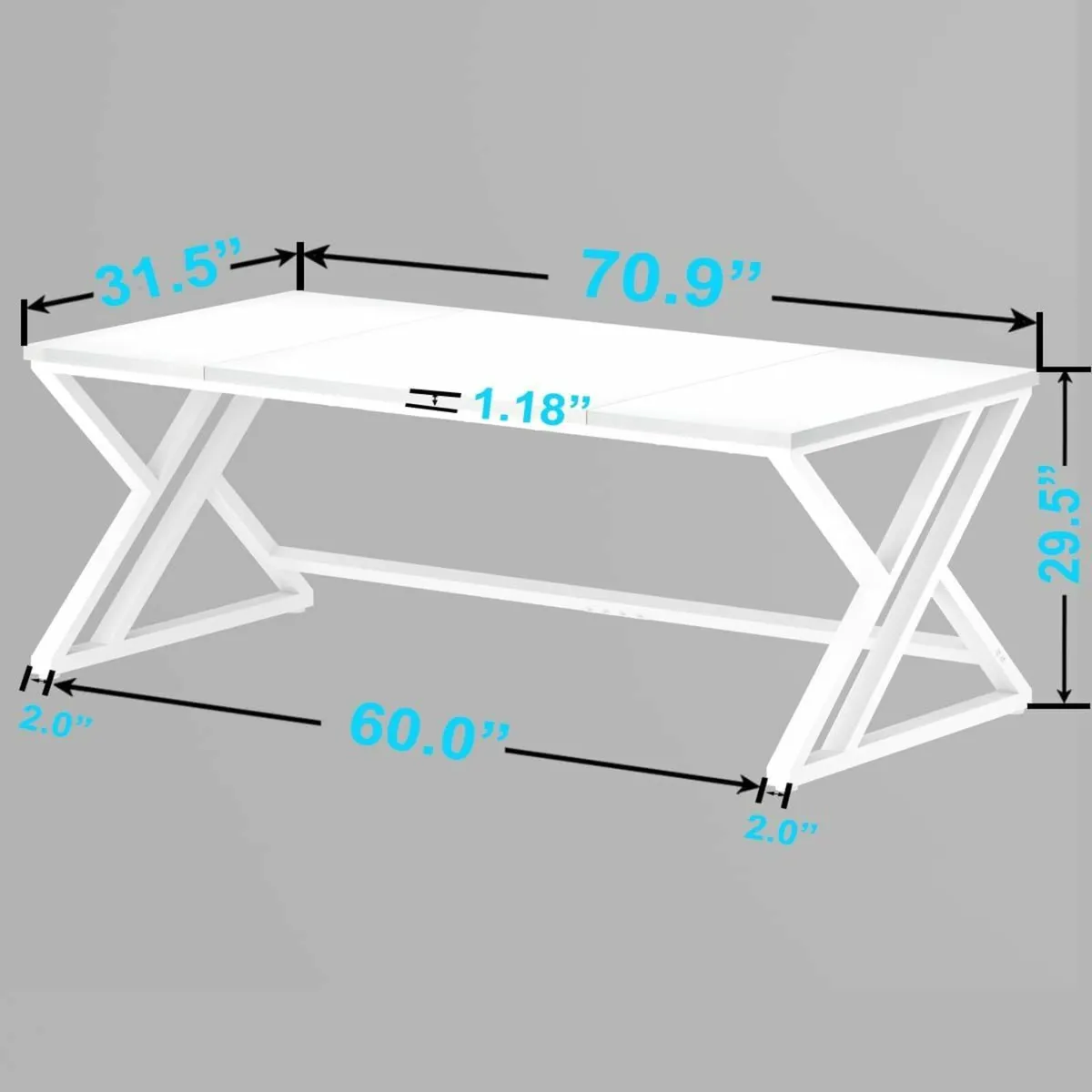 White Long Modern Wood Metal Office Desk 180cm - Image 2