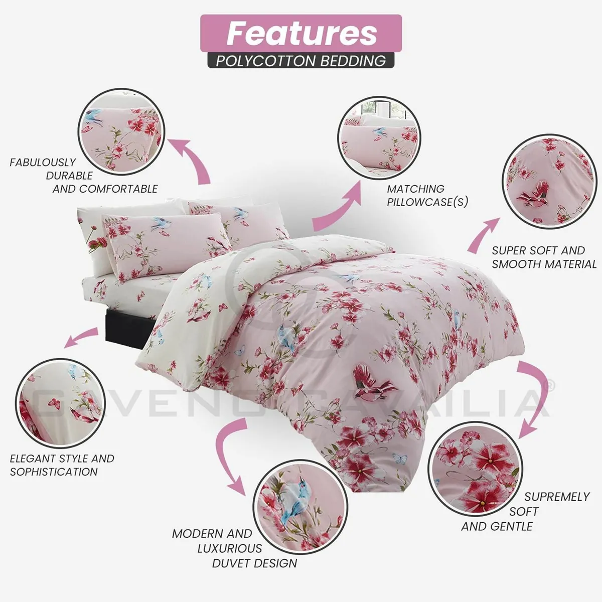 Single bed Duvet Cover Set Flower Bedding Pink - Image 2