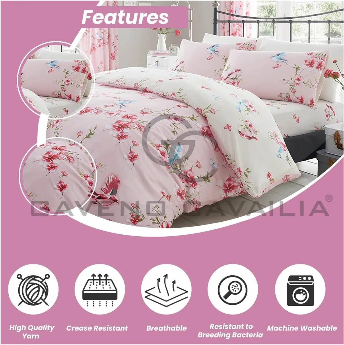 Single bed Duvet Cover Set Flower Bedding Pink - Image 3