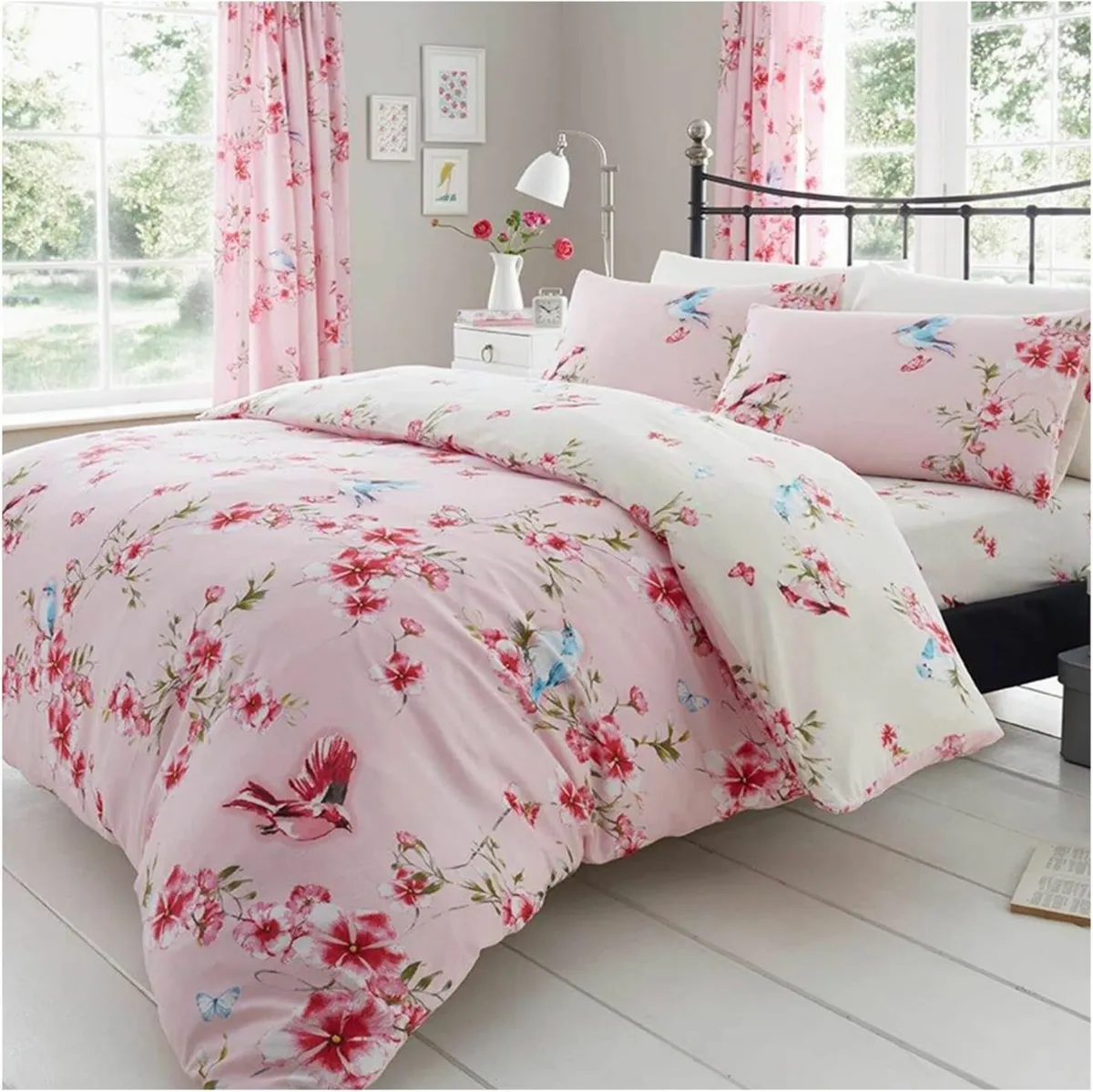 Single bed Duvet Cover Set Flower Bedding Pink - Image 1