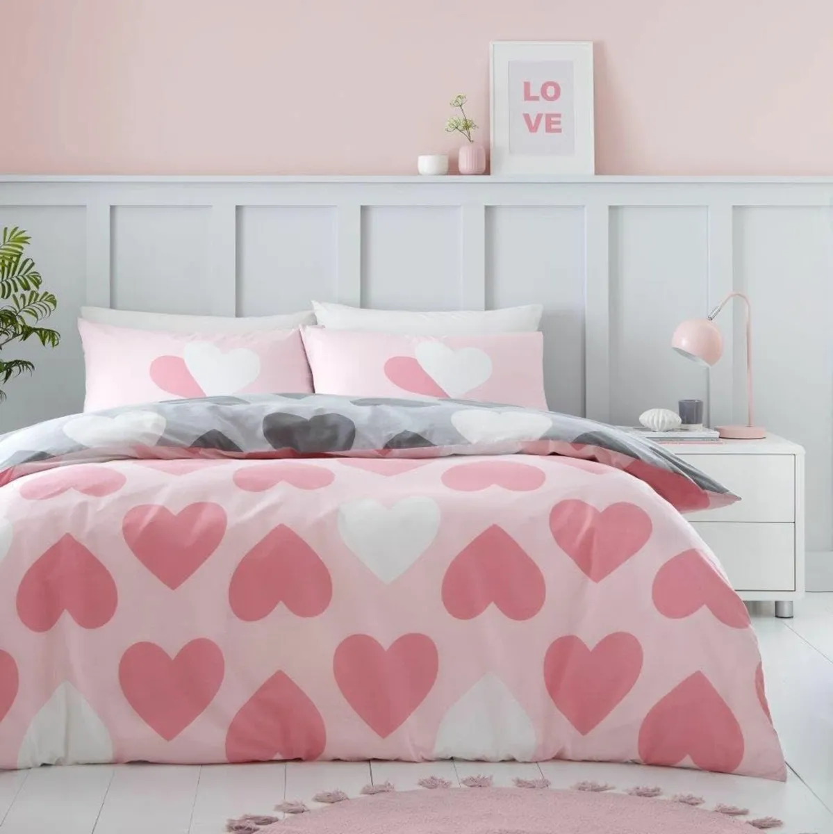 Double Duvet Set Pink 200x200cm Love Heart - Image 2