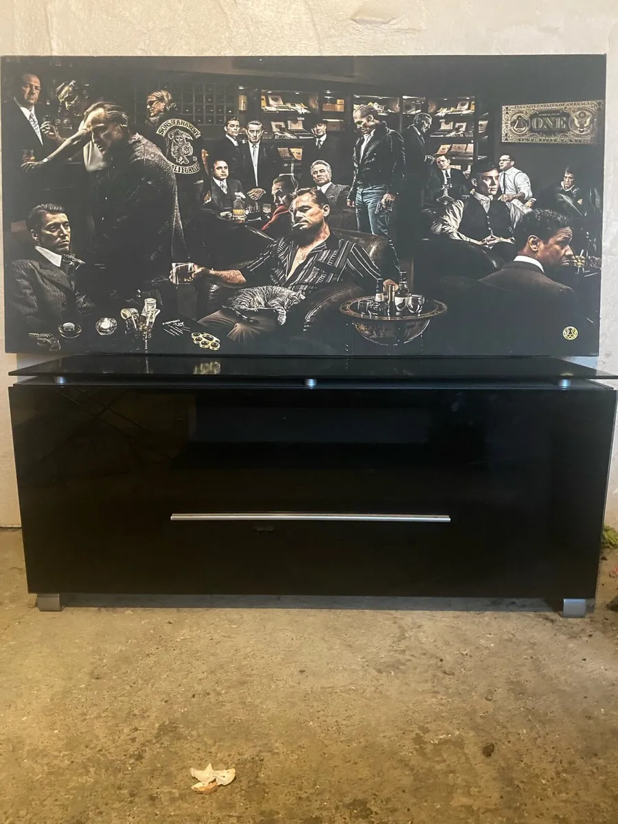 Black tempered glass TV stand with drawer