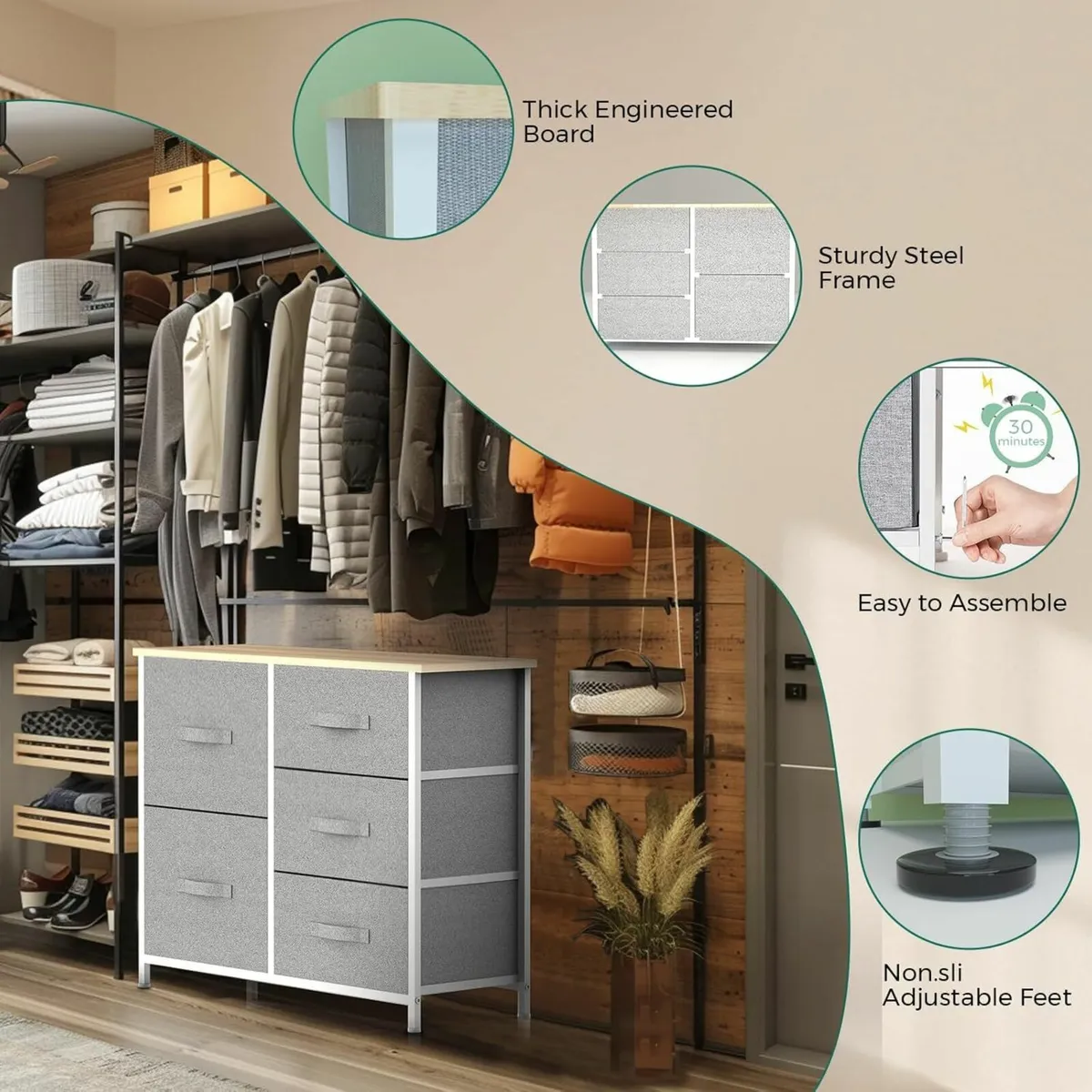 Chest of Drawers Fabric Storage Drawers Storage - Image 4